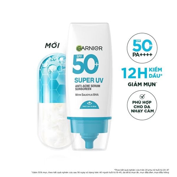  Kem Chống Nắng Garnier Phổ Rộng Kiềm Dầu Đến 12H & Hỗ Trợ Giảm Mụn Spf 50+PA++++ 30ML 