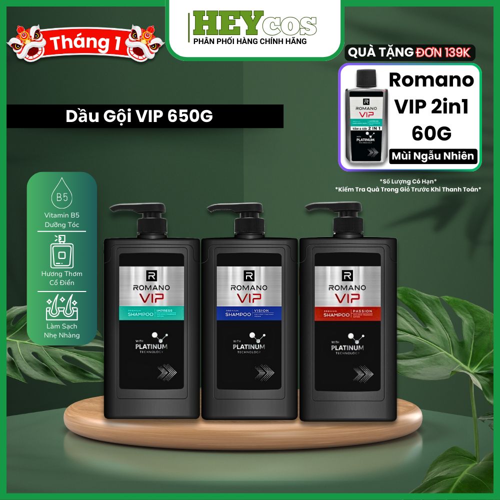 Dầu gội cao cấp Romano Vip Vision/Passion sang trọng cuốn hút 650g/chai | HEYCOS