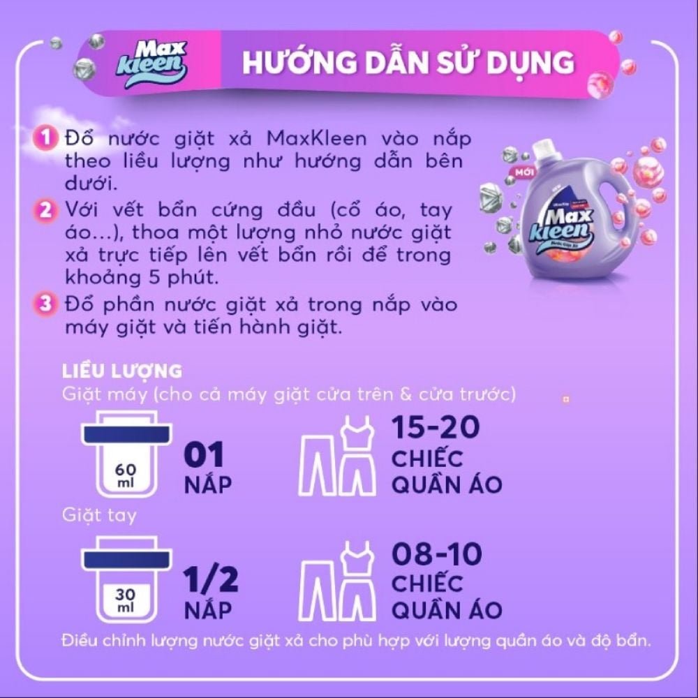  [Túi Nước Giặt Xả MaxKleen 3kg Hương Nước Hoa Huyền Diệu/ Hoa Nắng | HEYCOS 