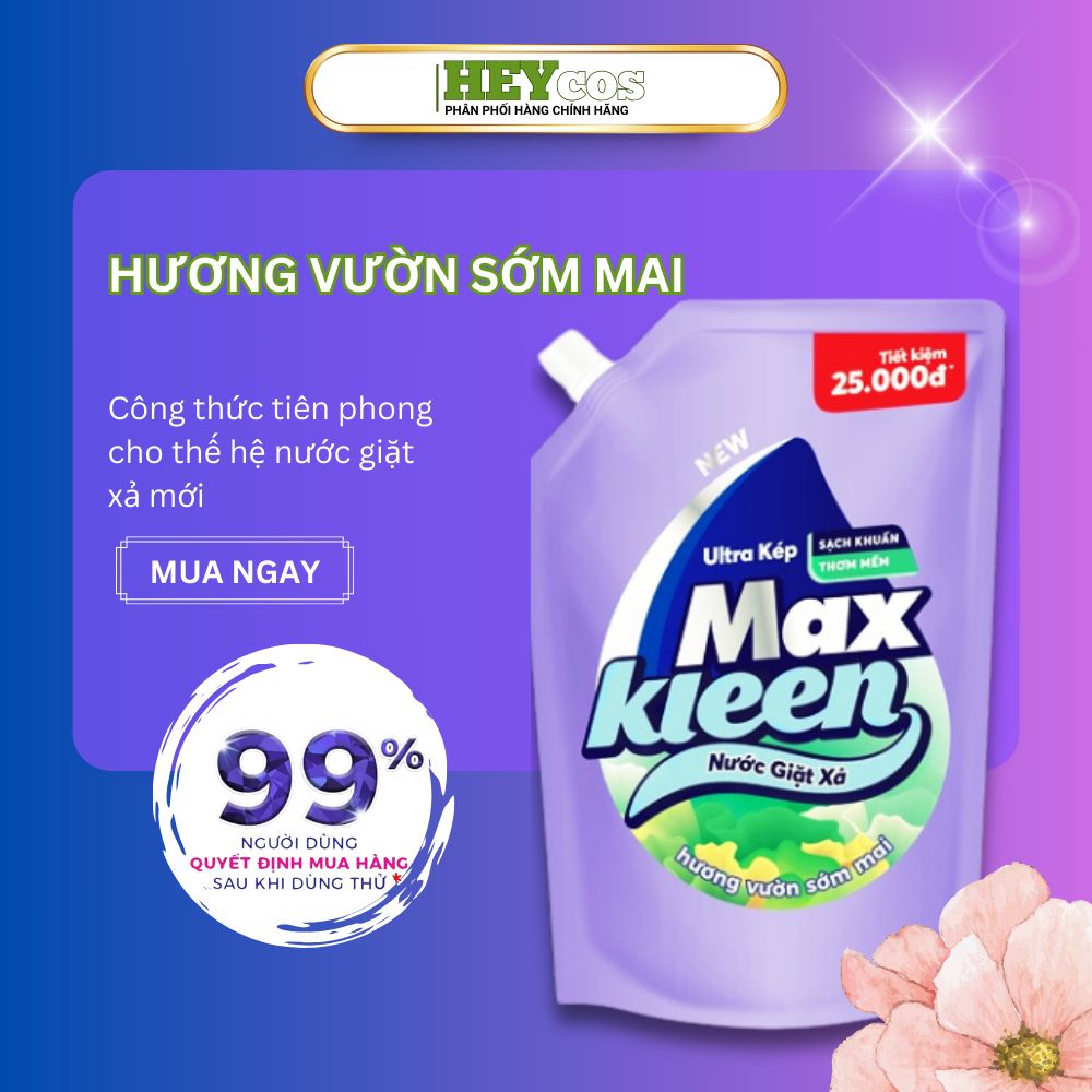  Túi Nước Giặt Xả MaxKleen Hương Vườn Sớm Mai/Hoa Huyền Diệu/Hoa Nắng 2,4kg |HEYCOS 