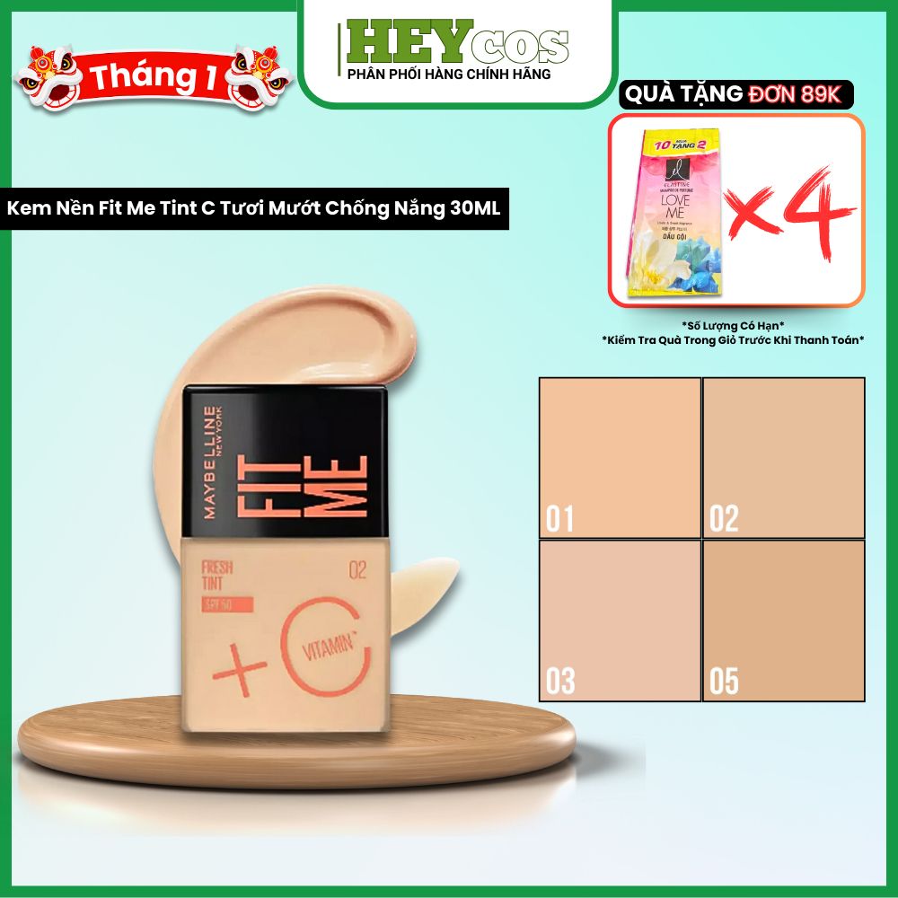 Kem Nền Fit Me Tint C Tươi Mướt Chống Nắng với Vitamin C & SPF50 Maybelline New York 30ml |HEYCOS
