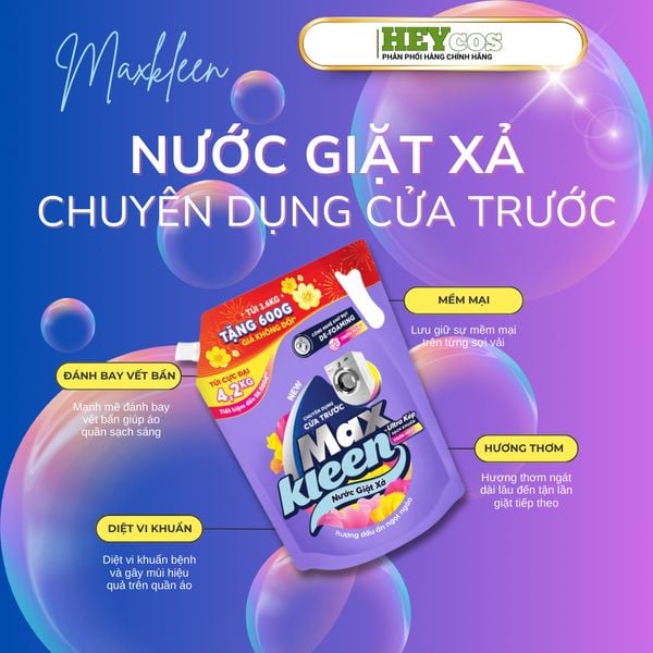  Túi CỰC ĐẠI Nước Giặt Xả MaxKleen Chuyên Dụng Cửa Trước 4.2kg Hương Dấu ấn ngọt ngào |HEYCOS 