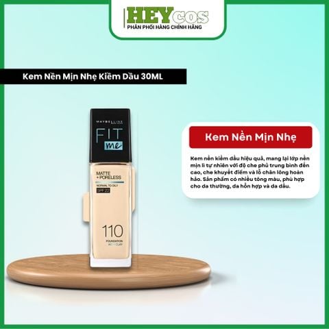  Kem Nền Mịn Nhẹ Kiềm Dầu Fit Me Maybelline New York Matte Poreless Foundation 30ml 