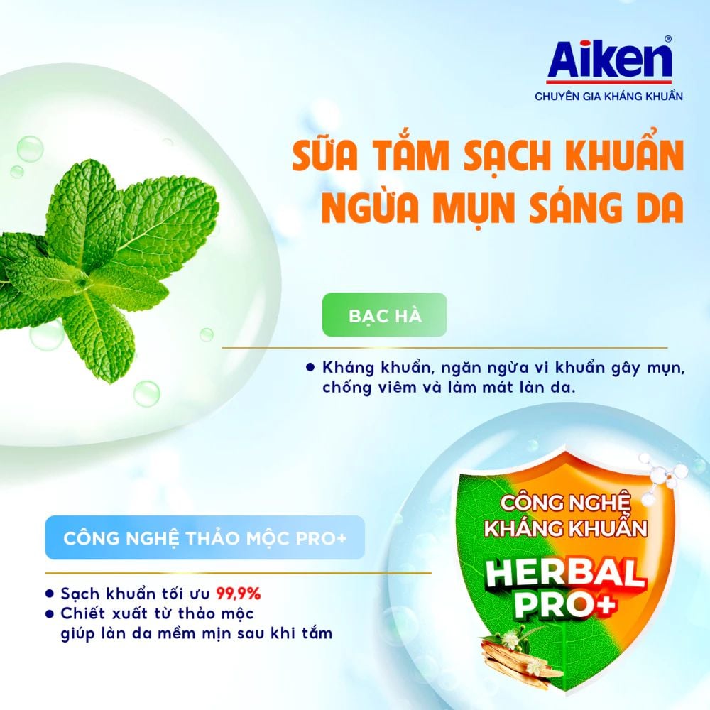  [CHÍNH HÃNG] Sữa Tắm Aiken Thảo Mộc 845g 