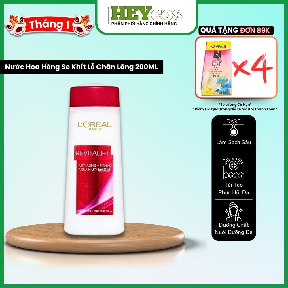 Nước hoa hồng se khít lỗ chân lông và săn chắc da L'Oreal Paris Revitalift Aqua Milky 200ml