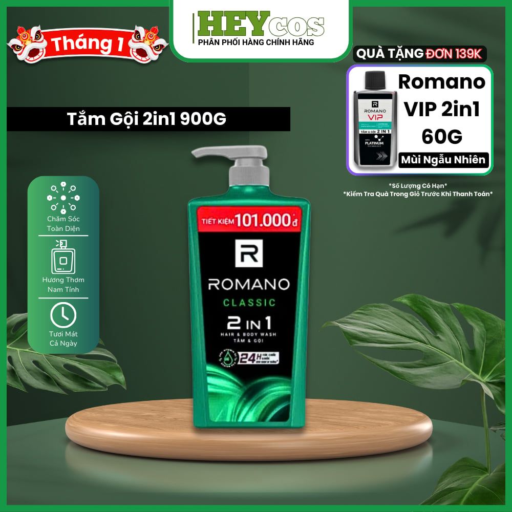 Tắm gội 2in1 hương nước hoa Romano 2in1 900g | HEYCOS