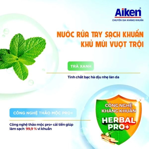  [CHÍNH HÃNG] Nước Rửa Tay Aiken Sạch Khuẩn 494g 