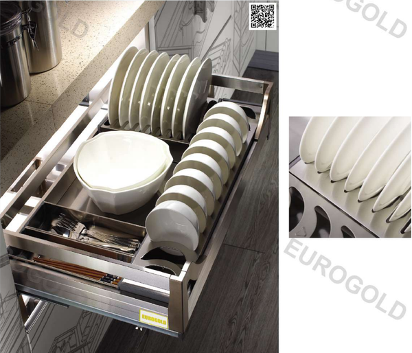 Giá bát đĩa hộp âm tủ ray giảm chấn EU133600