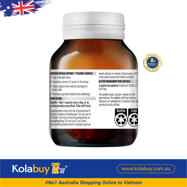 Viên uống chống lão hóa Blackmores Natural Vitamin E 1000IU 30 viên
