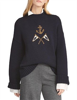 Crest Embroidered Wool Sweater