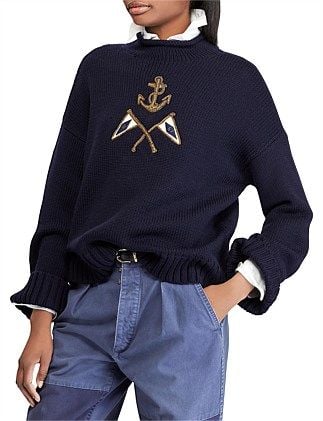 Crest Embroidered Wool Sweater