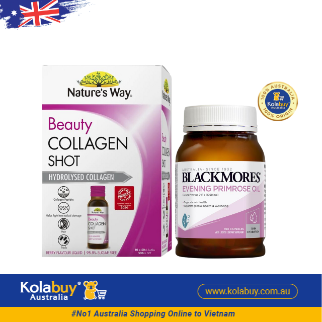 [Special Set] Chăm sóc sức khỏe phái đẹp Tinh dầu Hoa anh thảo Blackmores & Collagen Shot 10 x 50ml Nature's Way (Discount đến 30%)