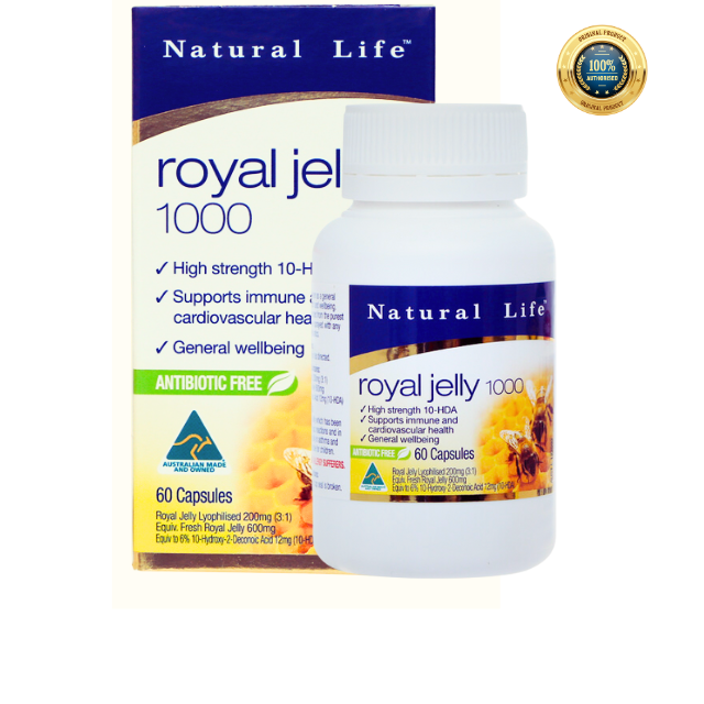 Viên uống sữa ong chúa Natural Life Úc Royal Jelly 1000mg 1.2% HDA 60 viên