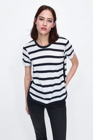 CONTRASTING FABRIC T-SHIRT- Áo Nữ