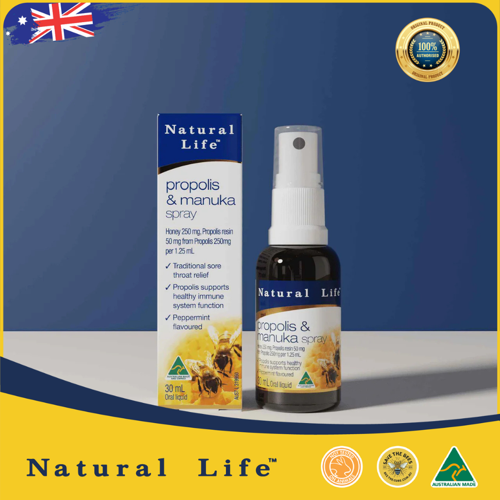 Xịt họng keo ong cao cấp Natural Life Úc Propolis & Manuka Honey Throat spray 30ml