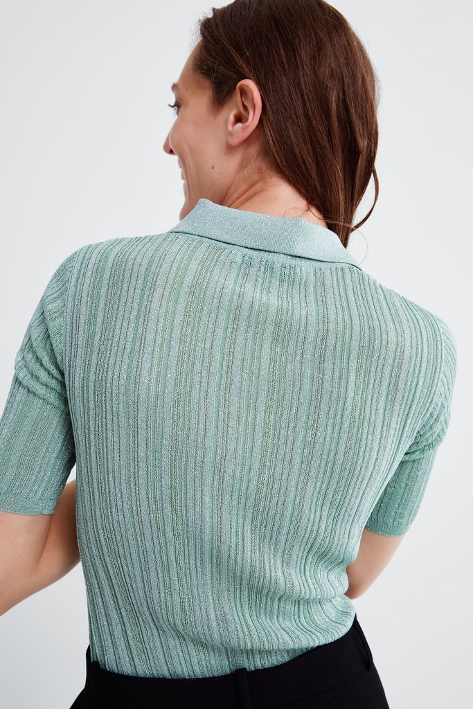METALLIC THREAD POLO SWEATER- Áo Thun Nữ