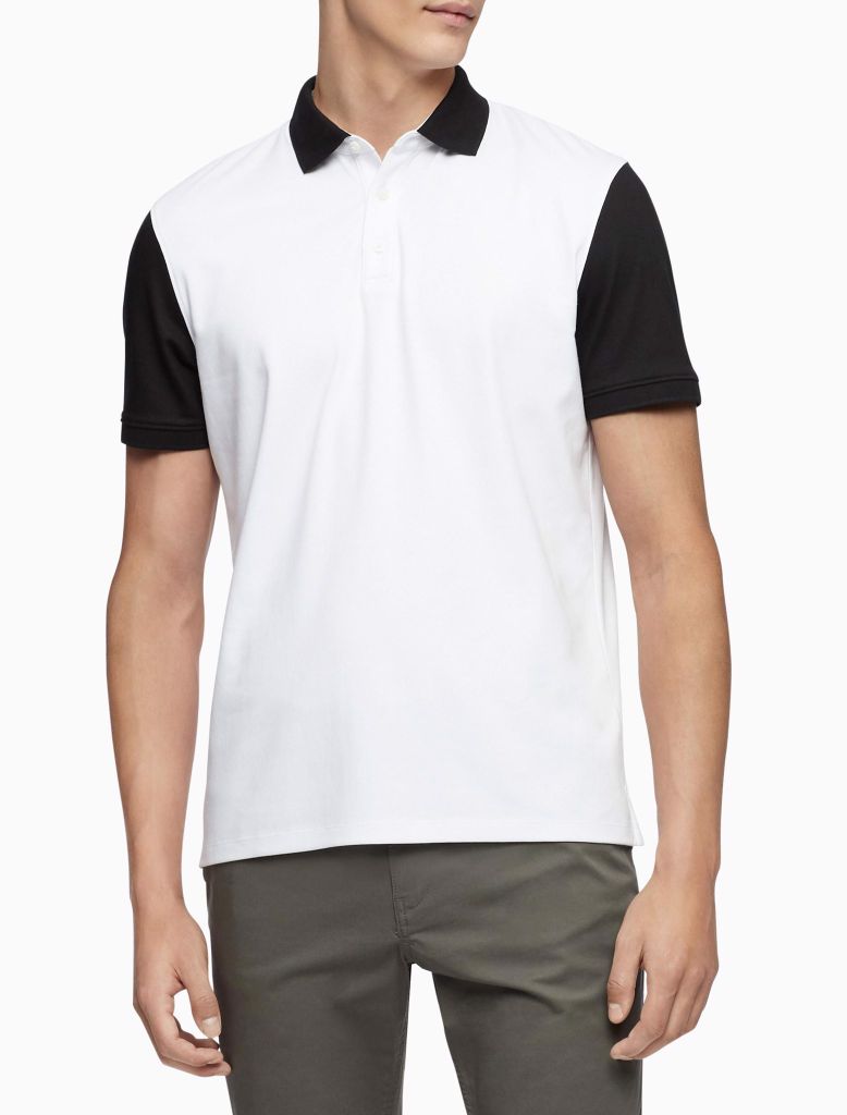 SHORT SLEEVE COLOUR BLOCKED GRAPHIC PRINT POLO