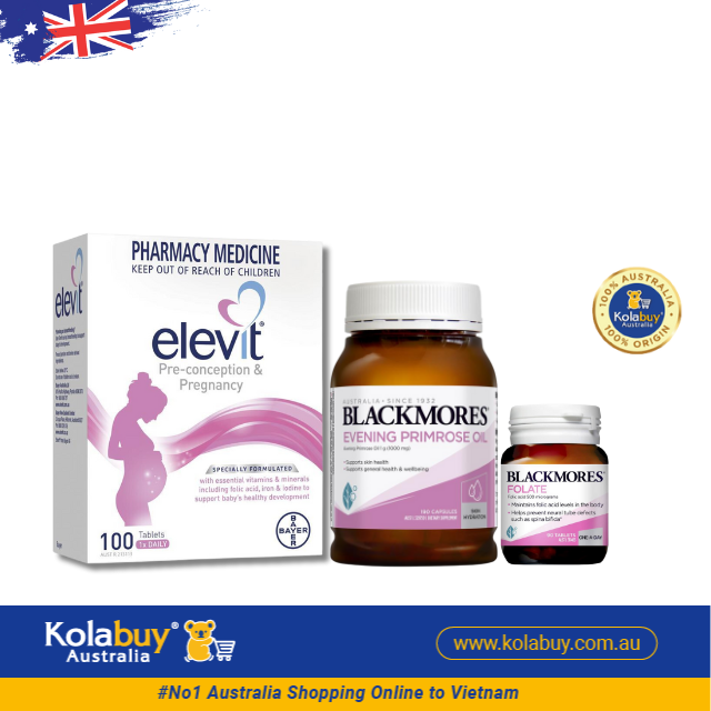[Special Set] Chăm sóc sức khỏe trước sinh cho nữ Elevit 100v & Hoa anh thảo Blackmores & Axit Folic (Discount đến 30%)