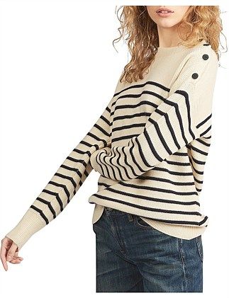 Button-Shoulder Wool Sweater