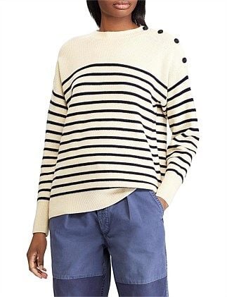 Button-Shoulder Wool Sweater