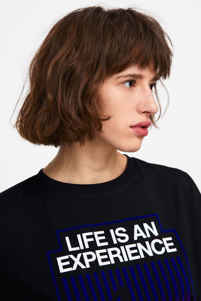 T-SHIRT WITH SLOGAN PRINT- Áo Thun Nữ