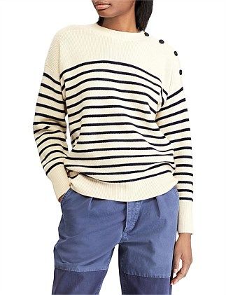 Button-Shoulder Wool Sweater