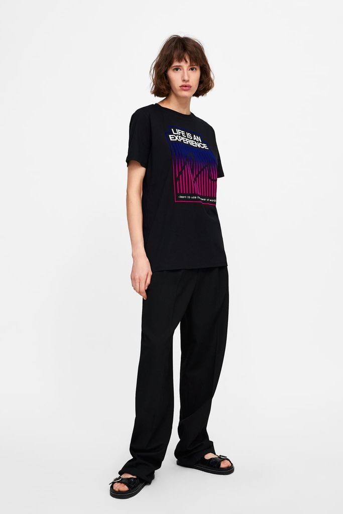 T-SHIRT WITH SLOGAN PRINT- Áo Thun Nữ