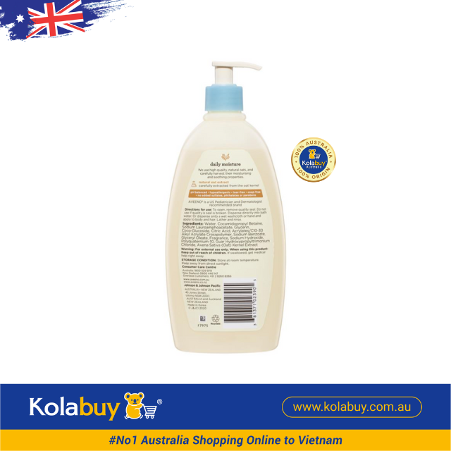 Sữa tắm gội cho bé của Úc Aveeno Baby Daily Moisture Lightly Scented Wash & Shampoo 532mL