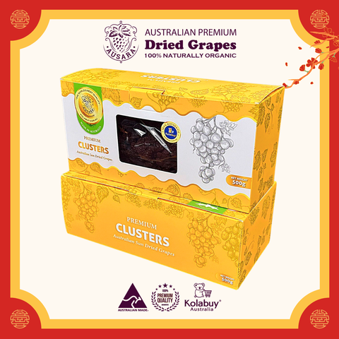 [Vỏ hộp 0,5kg] Package hộp Nho khô nguyên cành Úc cao cấp Ausara Premium 0,5kg