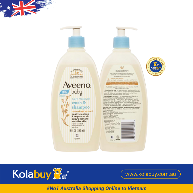 Sữa tắm gội cho bé của Úc Aveeno Baby Daily Moisture Lightly Scented Wash & Shampoo 532mL