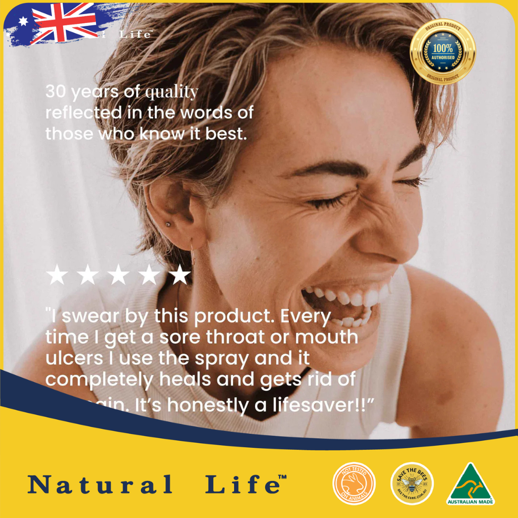 Xịt họng keo ong cao cấp Natural Life Úc Propolis & Manuka Honey Throat spray 30ml