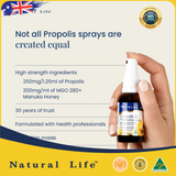 Xịt họng keo ong cao cấp Natural Life Úc Propolis & Manuka Honey Throat spray 30ml