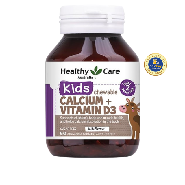 Viên nhai Bổ sung Canxi và Vitamin D3 cho bé Healthy Care Kids Calcium + Vitamin D3 60 viên