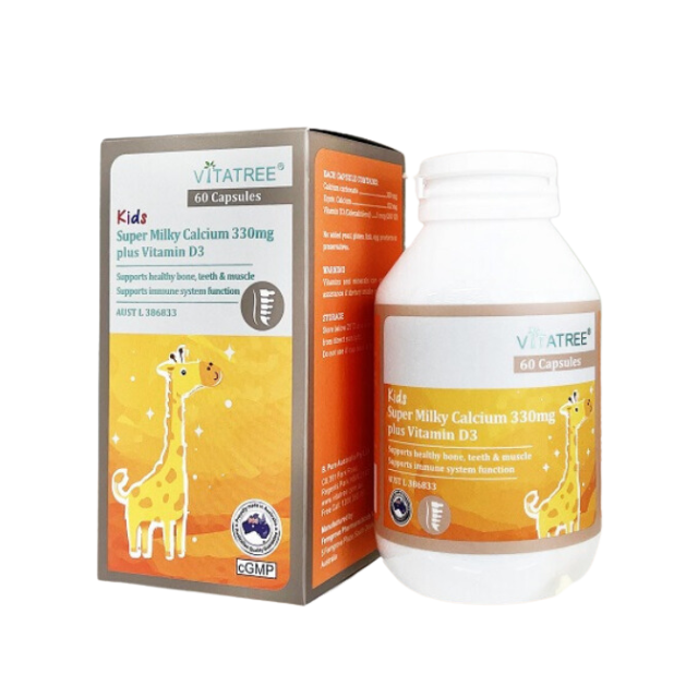 Viên uống Vitatree Kids Super Milky Calcium Vitamin D3 330mg 60 viên