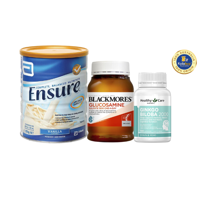 [Special Set] Chăm sóc sức khoẻ người cao tuổi Sữa Ensure & Bổ não Ginkgo Healthy Care & Xương khớp Glucosamine Blackmores (Discount đến 30%)