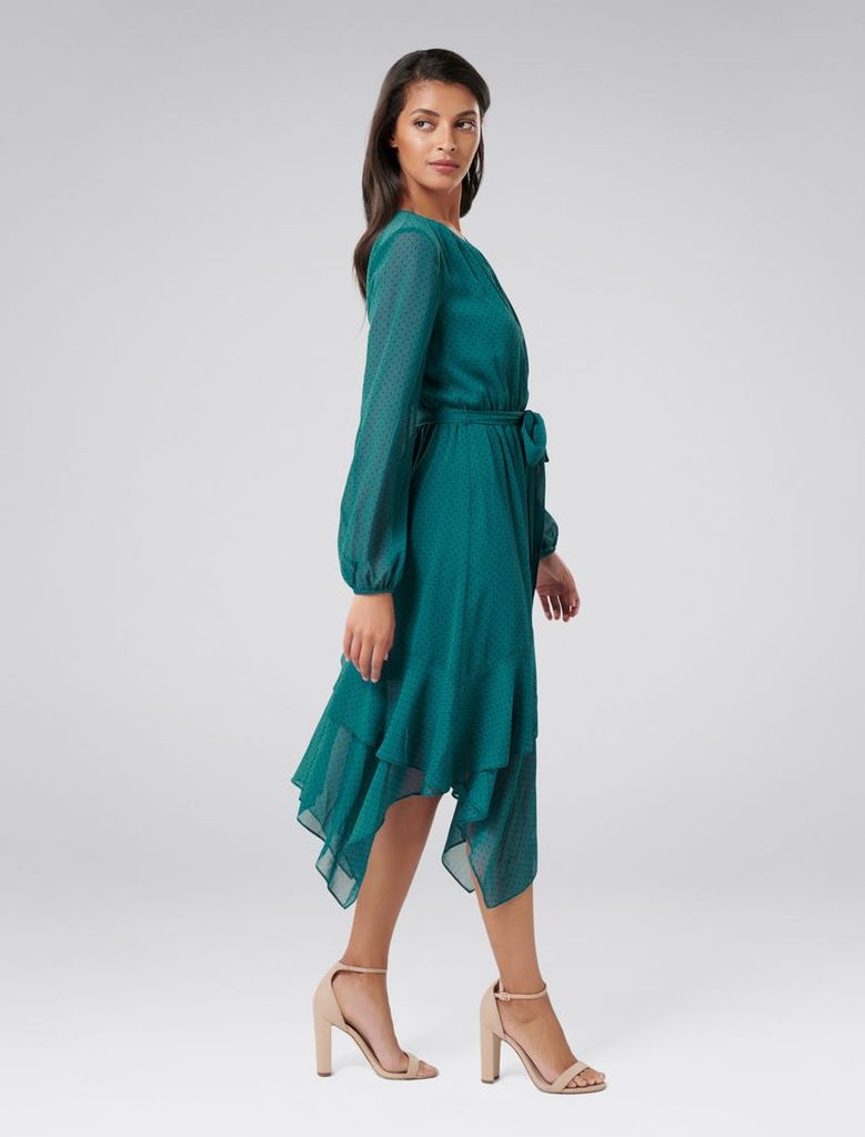 Tia Printed Asymmetric Frill Maxi Dress