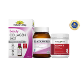 [Special Set] Chăm sóc sức khỏe phái đẹp Tinh dầu Hoa anh thảo Blackmores & Vitamin E Healthy Care & Collagen Shot 10 x 50ml Nature's Way (Discount đến 30%)