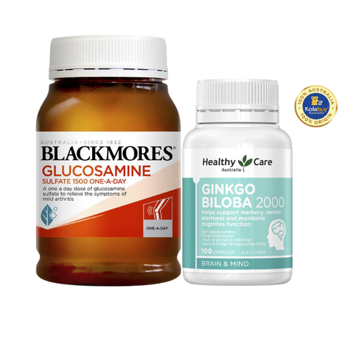 [Special Set] Tăng cường sức khỏe của Úc Bổ não Ginkgo Healthy Care 100v & Bổ xương khớp Glucosamine Blackmores 180v (Discount đến 30%)