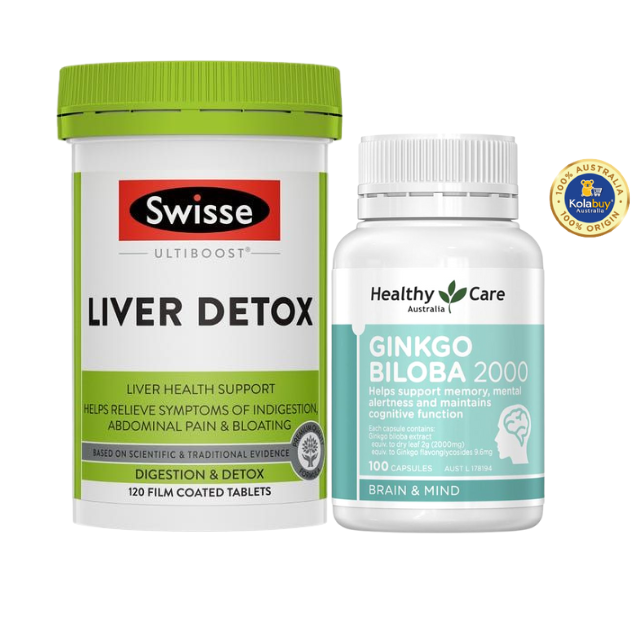 [Special Set] Tăng cường sức khỏe của Úc Bổ não Healthy Care 100v & Thải độc gan Liver Detox Swisse 120v (Discount đến 30%)