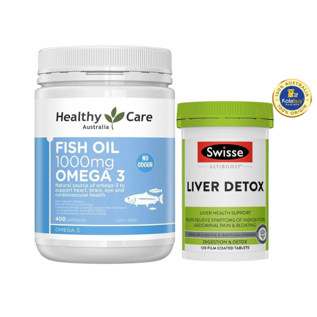 [Special Set] Tăng cường sức khỏe của Úc Thải độc gan Liver Detox Swisse 120v & Dầu cá Omega 3 400v Healthy Care (Discount đến 30%)
