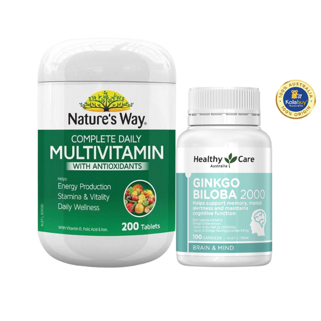 [Special Set] Tăng cường sức khỏe của Úc Vitamin tổng hợp Nature's Way 200v & Bổ não Healthy Care 100v (Discount đến 30%)