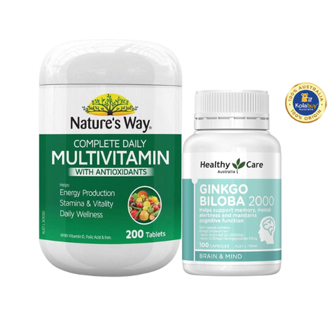 [Special Set] Tăng cường sức khỏe của Úc Vitamin tổng hợp Nature's Way 200v & Bổ não Healthy Care 100v (Discount đến 30%)