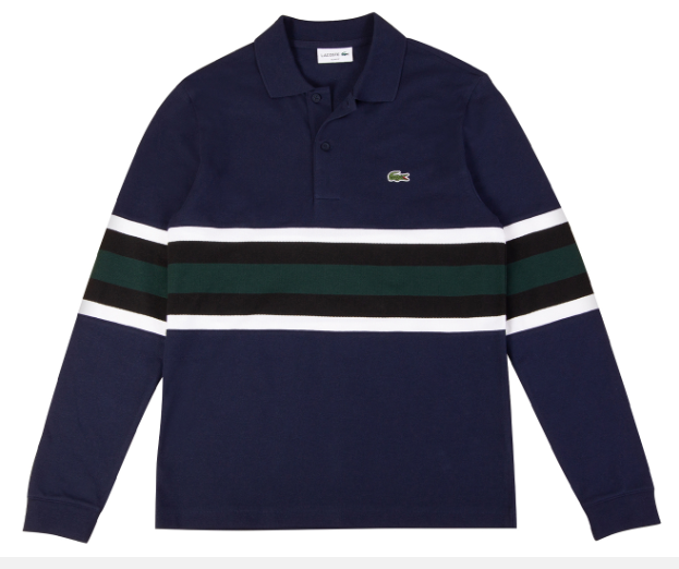 Áo Lacoste Men's Rugby Stripes Long Sleeve Slim Fit Polo Shirt - Navy Blue