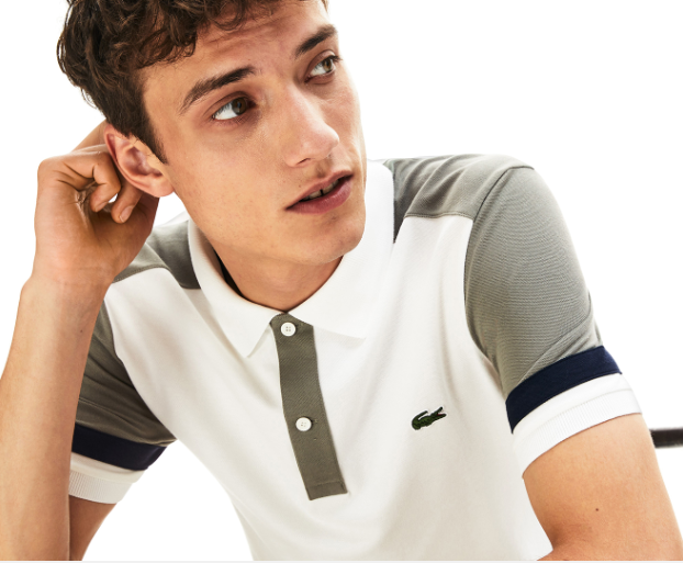 Áo Lacoste Men's Colour Block Slim Fit Pima Polo - Flour/Sergeant/Navy Blue