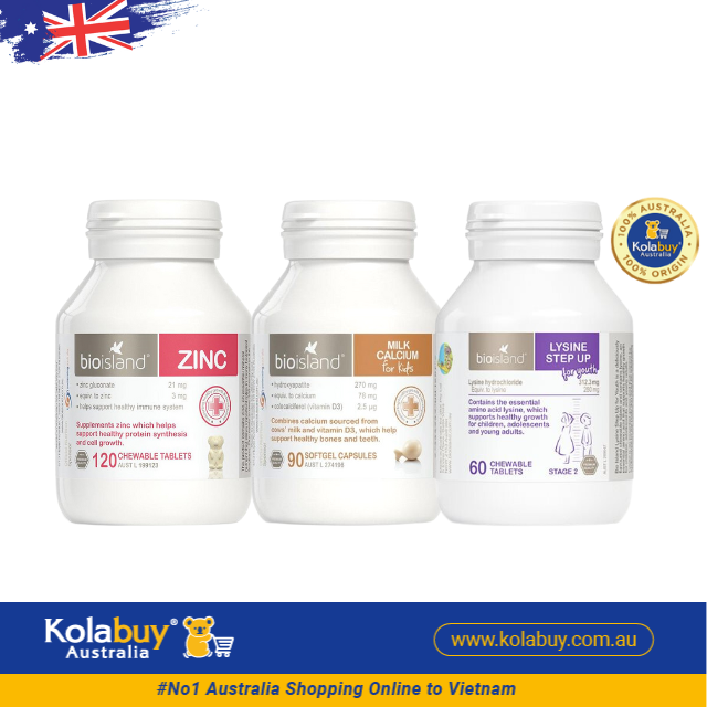 [Special Set] Phát triển toàn diện cho bé của Úc Kẽm ZinC Bio Island & Canxi Bio Island & Lysine Bio Island (Discount đến 30%)