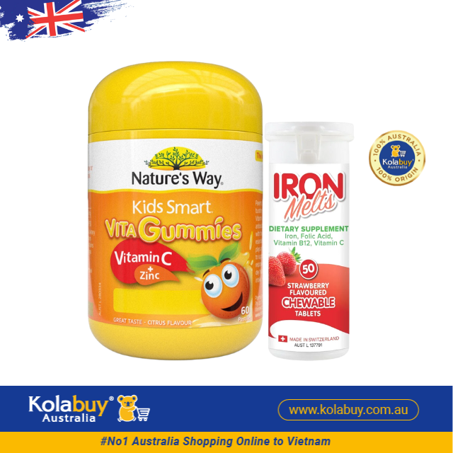 [Special Set] Phát triển toàn diện cho bé của Úc Sắt ngậm Iron Melts & Kẹo dẻo Gummies Kẽm Nature's Way & Vitamin C Nature's Way (Discount đến 30%)