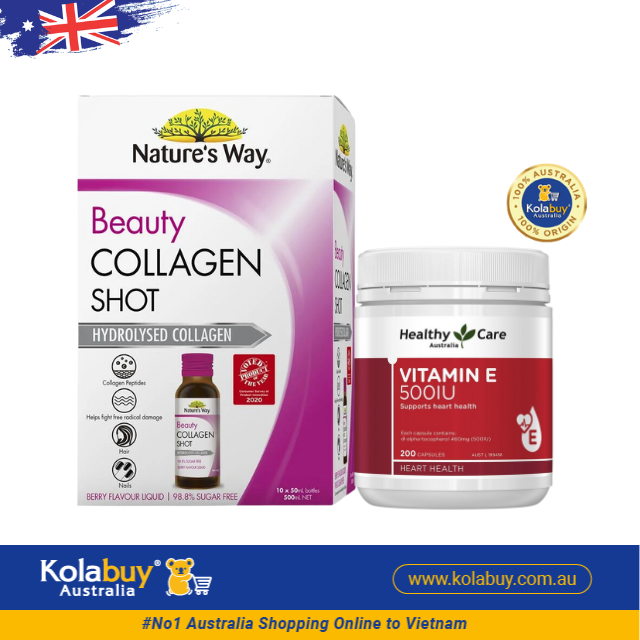 [Special Set] Chăm sóc sức khỏe phái đẹp Vitamin E Healthy Care & Collagen Shot 10 x 50ml Nature's Way (Discount đến 30%)