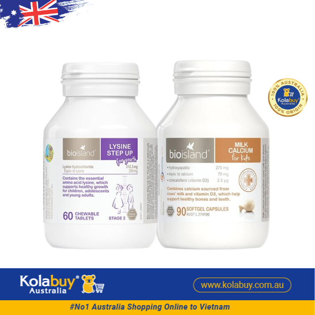 [Special Set] Phát triển chiều cao cho bé của Úc Canxi sữa 90v Bio Island & Lysine 60v Bio Island (Discount đến 30%)