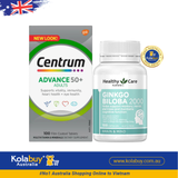 [Special Set] Chăm sóc sức khoẻ người cao tuổi Bổ não Ginkgo Healthy care & Centrum Advance 50+ (Discount đến 30%)