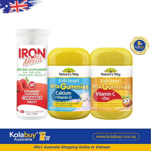 [Special Set] Phát triển toàn diện cho bé của Úc Sắt Iron melts & Kẹo Gummies Vitamin C + Kẽm & Kẹo Gummies Canxi của Nature's Way(Discount đến 30%)